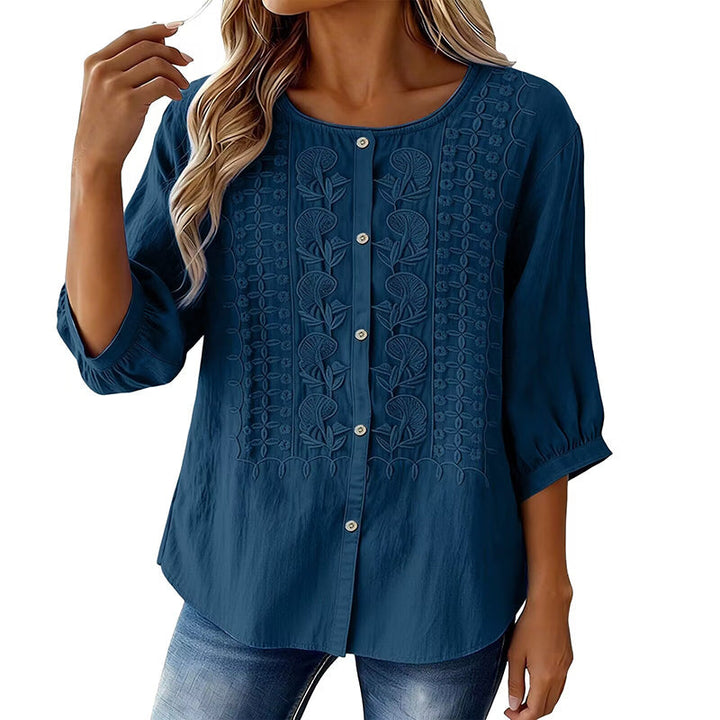 Lorrie Embroidered Cotton and Linen Blouse