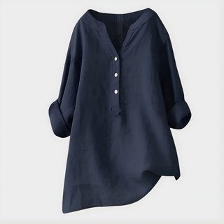Nikki Elegant Cotton Linen V Neck Blouse