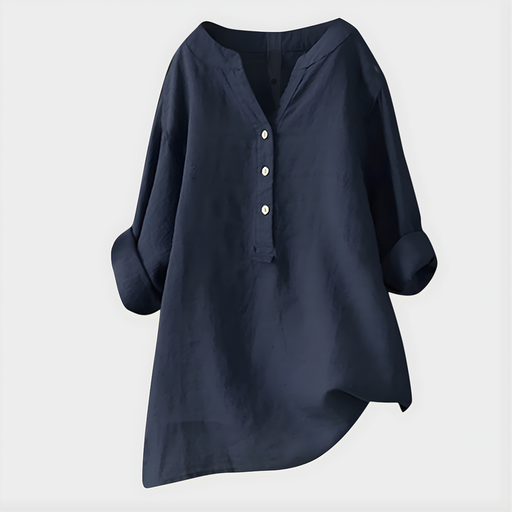 Nikki Elegant Cotton Linen V Neck Blouse