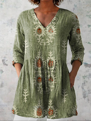 Elise Long Blouse with V Neck