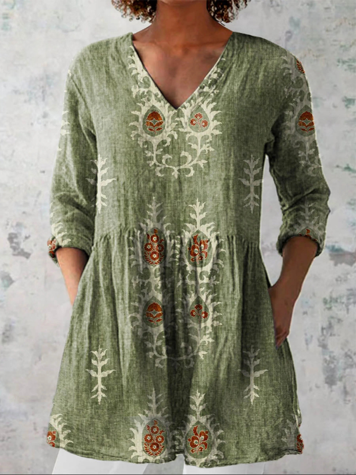 Elise Long Blouse with V Neck