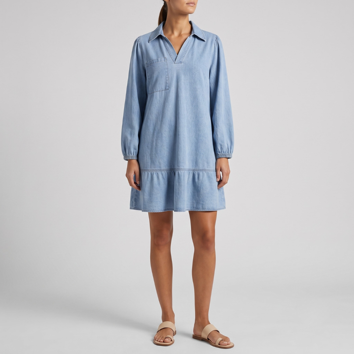 Layla Classic Soft Washed Denim Puff Sleeve Dress