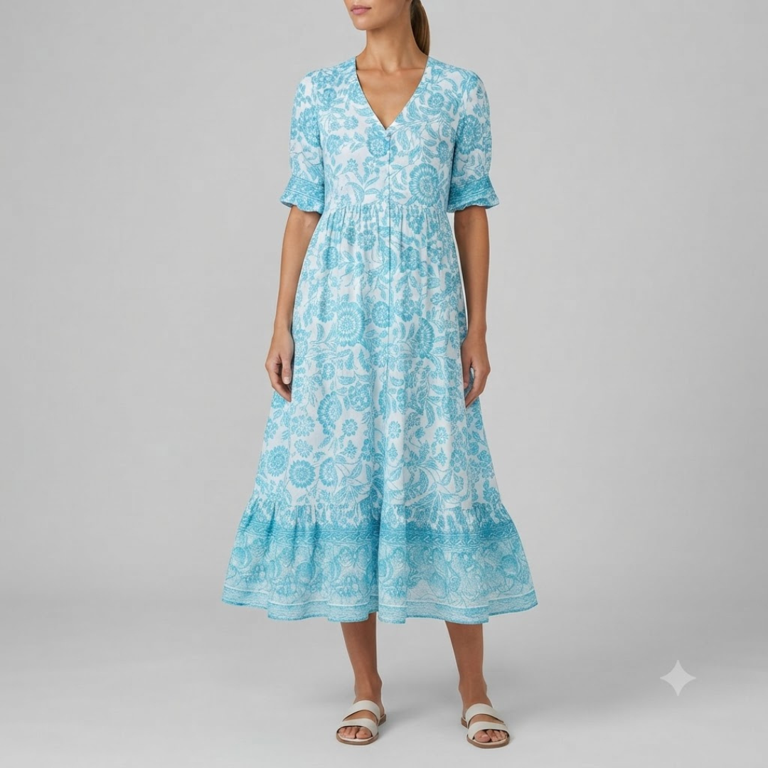 Danna Elegant Floral Dress with V Neck