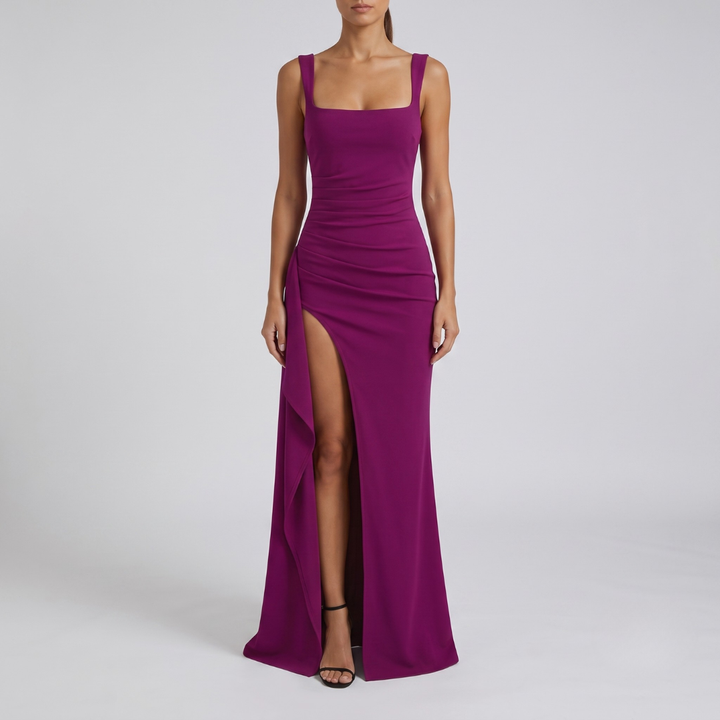 Livia Elegant Formal Slip Maxi Dress with Open Back