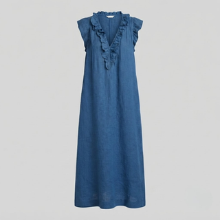 Amina Ruffle V-Neck Linen Maxi Dress