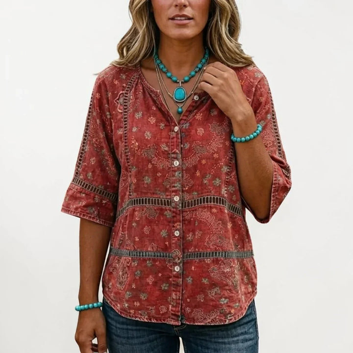 Fellie Vintage Ethnic Print Blouse