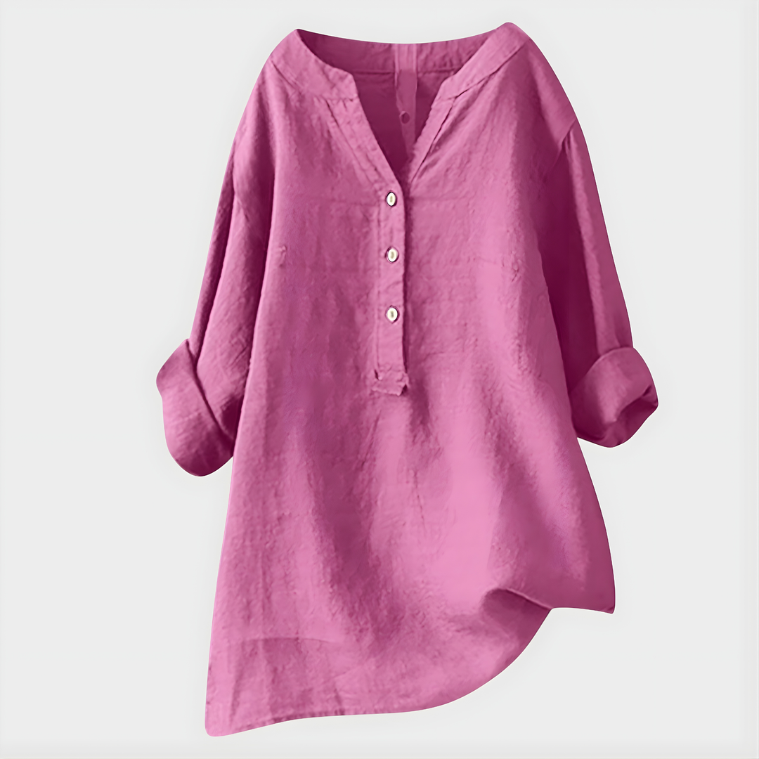 Nikki Elegant Cotton Linen V Neck Blouse