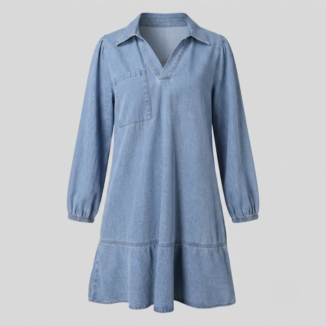Layla Classic Soft Washed Denim Puff Sleeve Dress