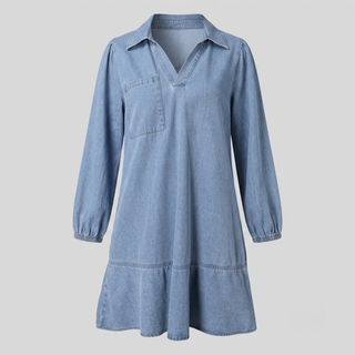 Layla Classic Soft Washed Denim Puff Sleeve Dress