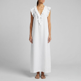 Amina Ruffle V-Neck Linen Maxi Dress