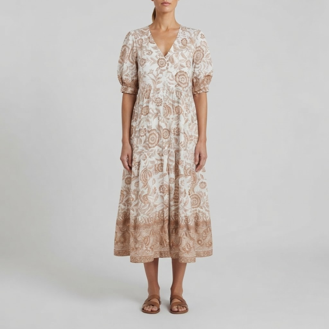 Danna Elegant Floral Dress with V Neck
