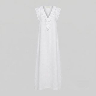 Amina Ruffle V-Neck Linen Maxi Dress