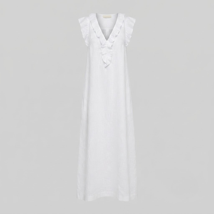 Amina Ruffle V-Neck Linen Maxi Dress