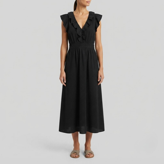 Amina Ruffle V-Neck Linen Maxi Dress