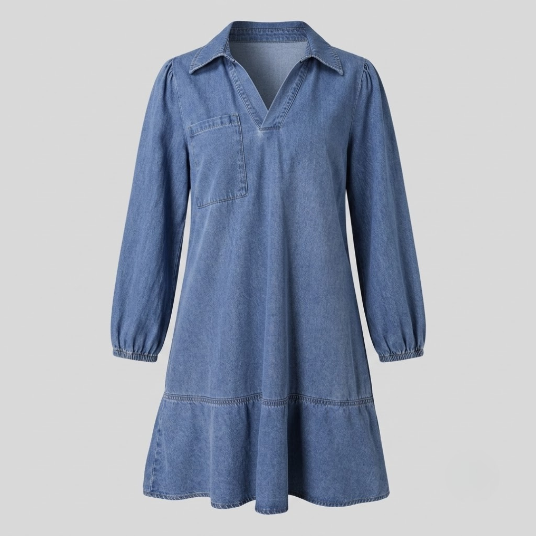 Layla Classic Soft Washed Denim Puff Sleeve Dress