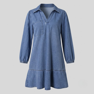 Layla Classic Soft Washed Denim Puff Sleeve Dress