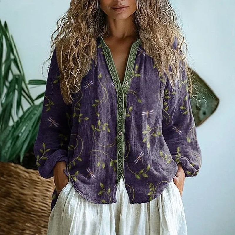 Audrey Vintage Leaf Print Blouse
