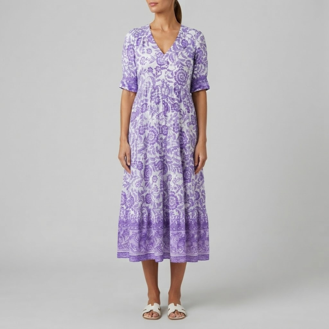 Danna Elegant Floral Dress with V Neck