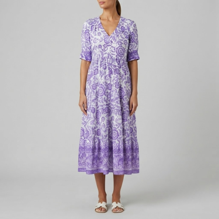 Danna Elegant Floral Dress with V Neck