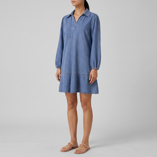 Layla Classic Soft Washed Denim Puff Sleeve Dress