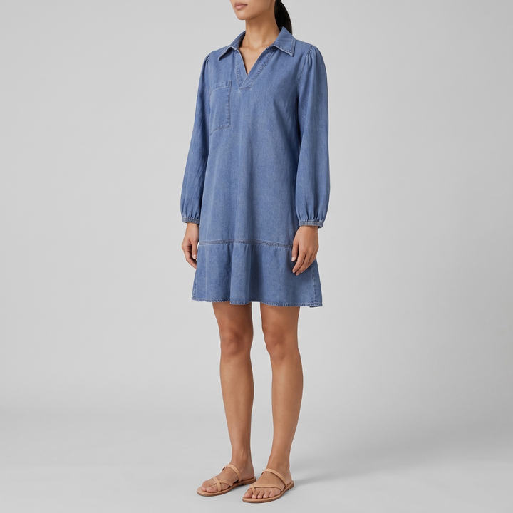 Layla Classic Soft Washed Denim Puff Sleeve Dress