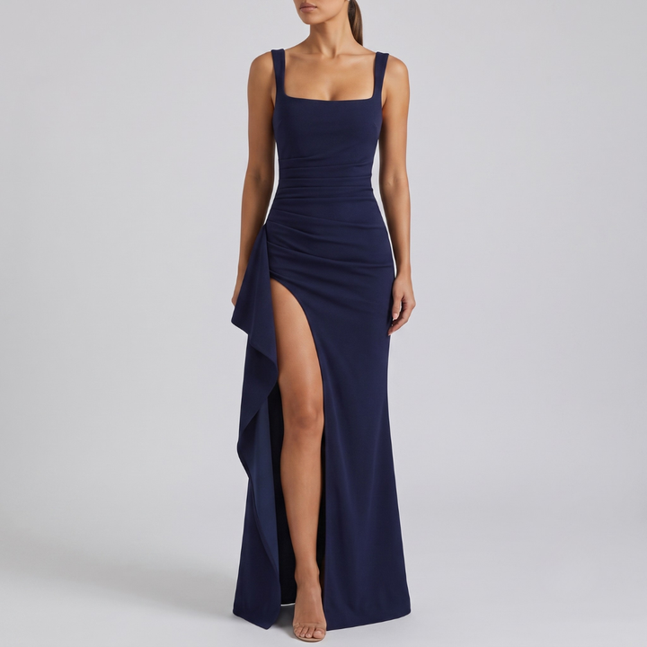 Livia Elegant Formal Slip Maxi Dress with Open Back