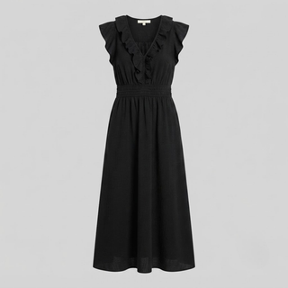 Amina Ruffle V-Neck Linen Maxi Dress