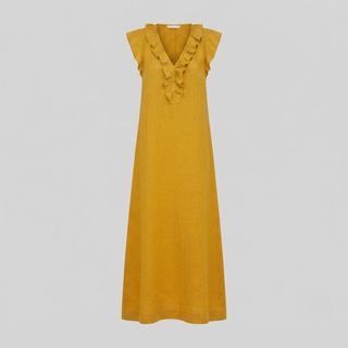 Amina Ruffle V-Neck Linen Maxi Dress