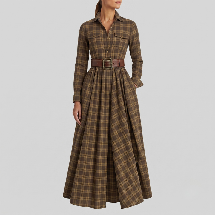 Elara Plaid Button-Front Maxi Dress