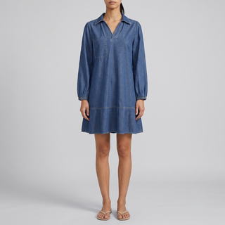 Layla Classic Soft Washed Denim Puff Sleeve Dress
