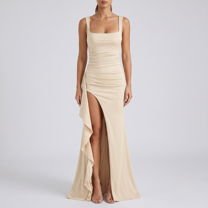 Livia Elegant Formal Slip Maxi Dress with Open Back