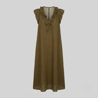 Amina Ruffle V-Neck Linen Maxi Dress
