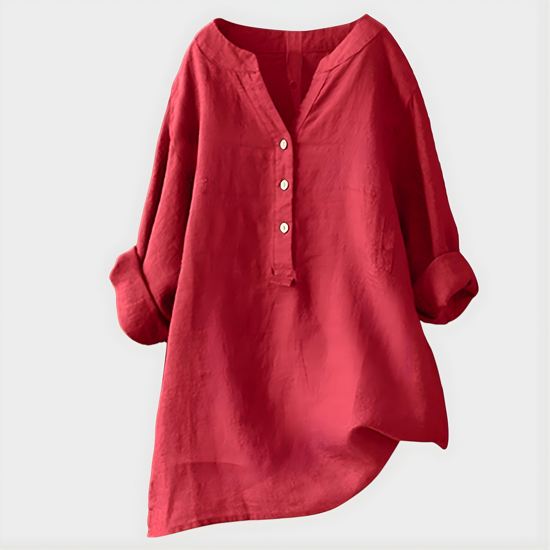 Nikki Elegant Cotton Linen V Neck Blouse
