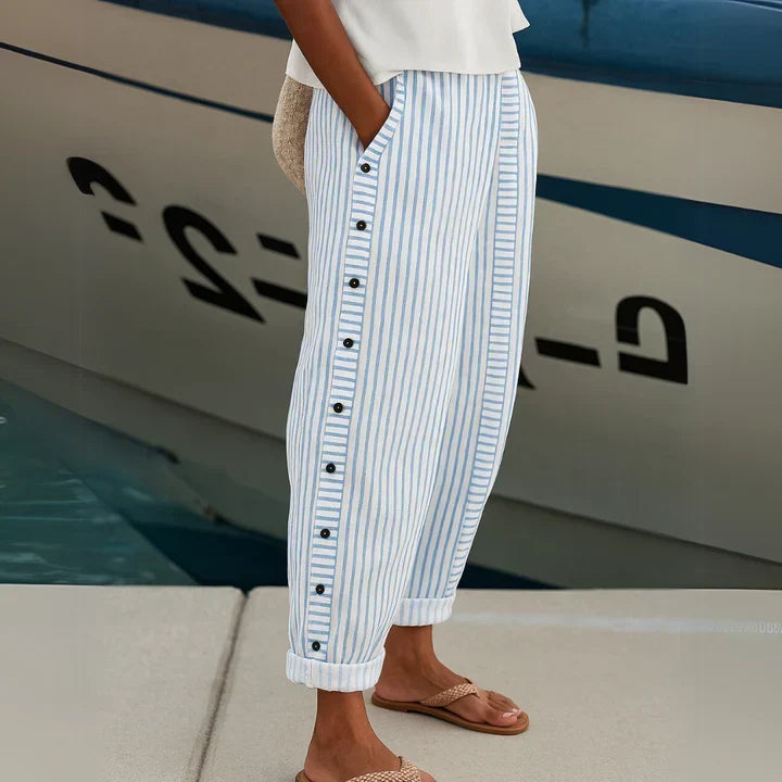 Megan Seabreeze Stripe Button Trousers