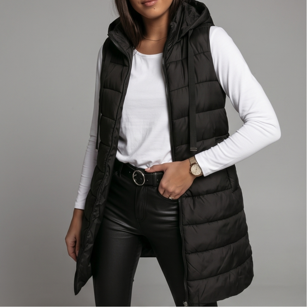 Long Hooded Puffer Vest