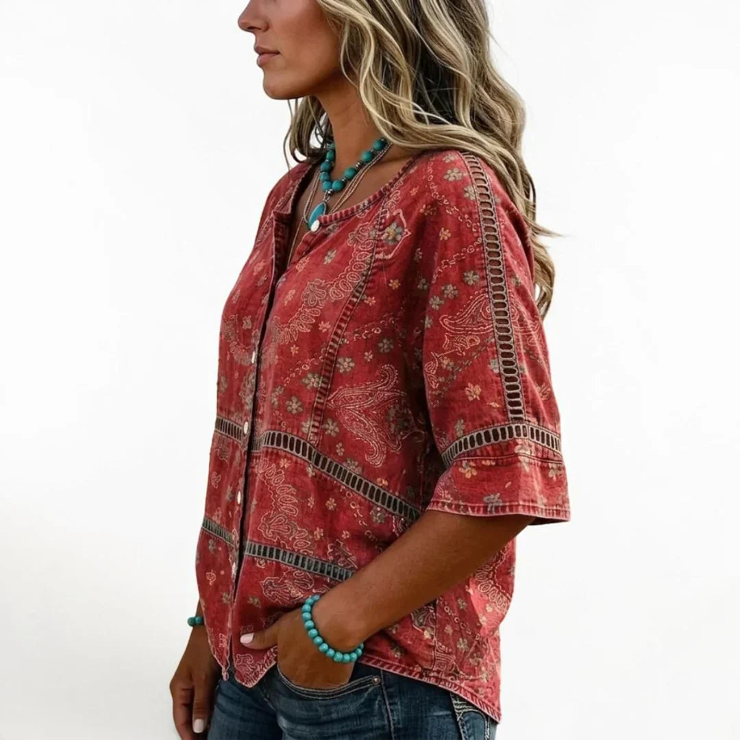 Fellie Vintage Ethnic Print Blouse