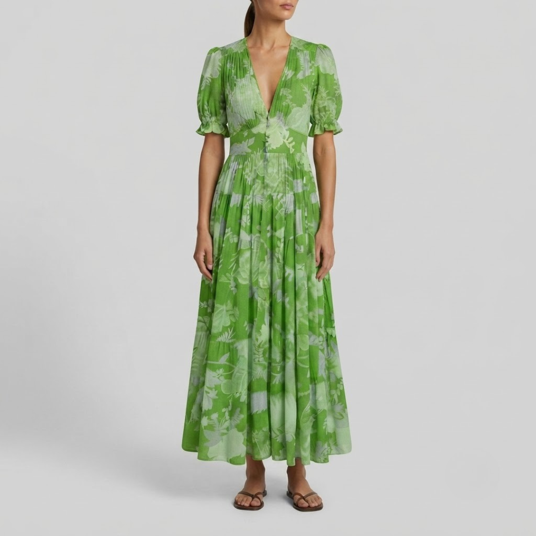 Alessia Elegant Floral V-Neck Dress