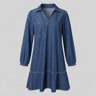 Layla Classic Soft Washed Denim Puff Sleeve Dress