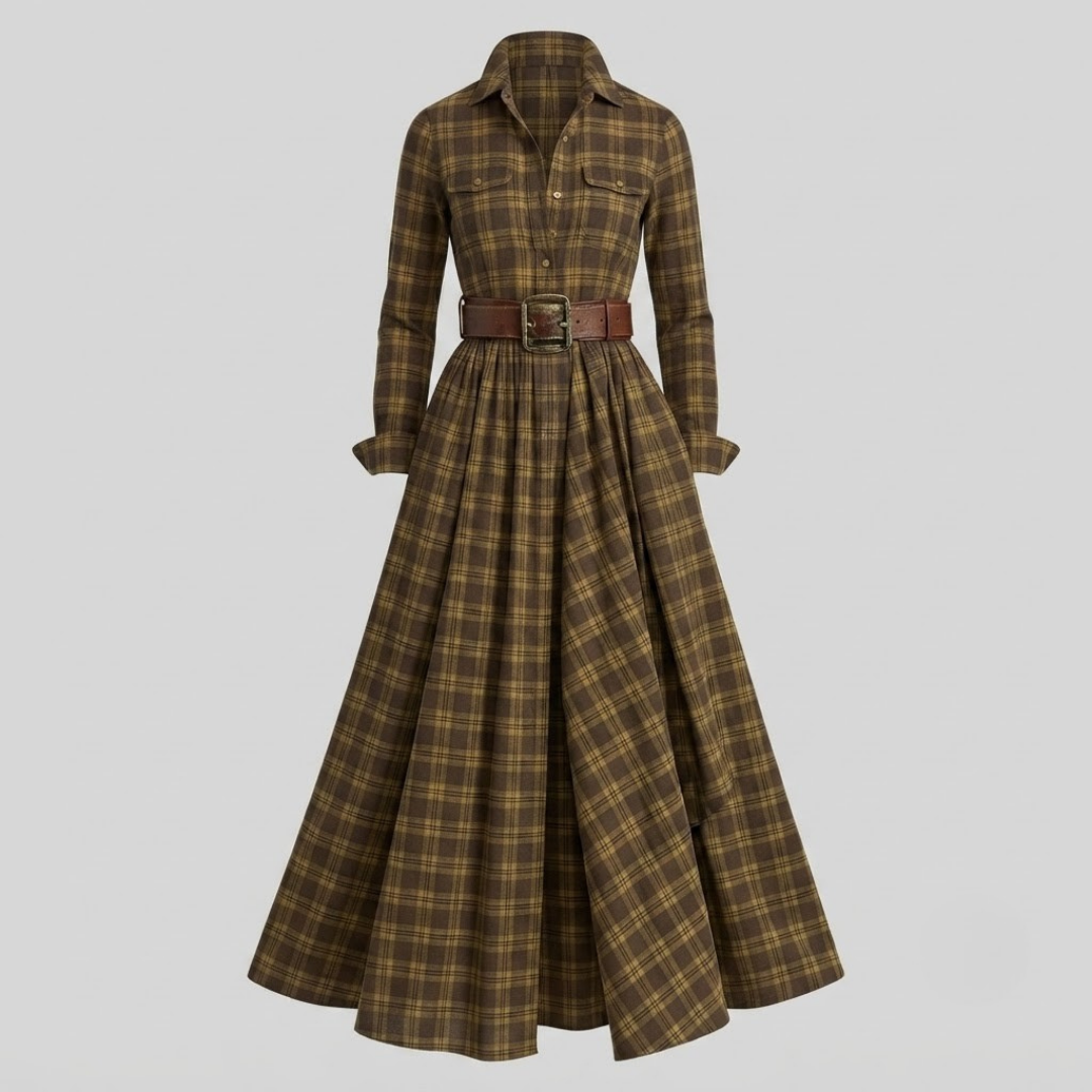 Elara Plaid Button-Front Maxi Dress