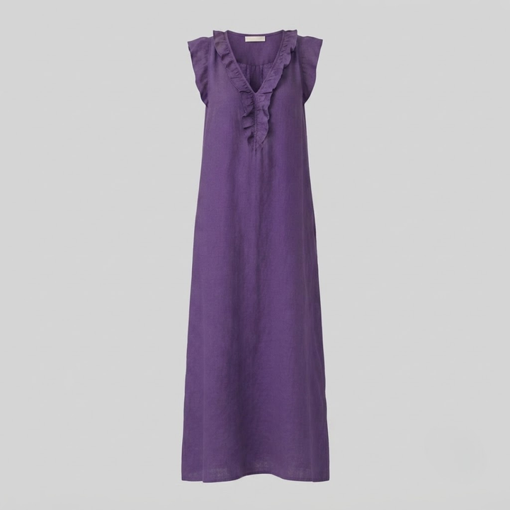 Amina Ruffle V-Neck Linen Maxi Dress