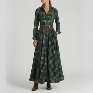 Elara Plaid Button-Front Maxi Dress