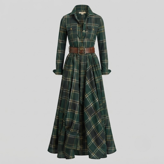Elara Plaid Button-Front Maxi Dress