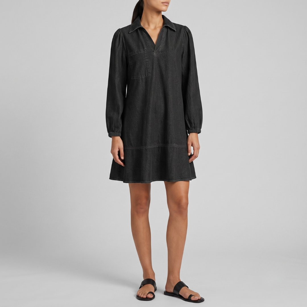Layla Classic Soft Washed Denim Puff Sleeve Dress