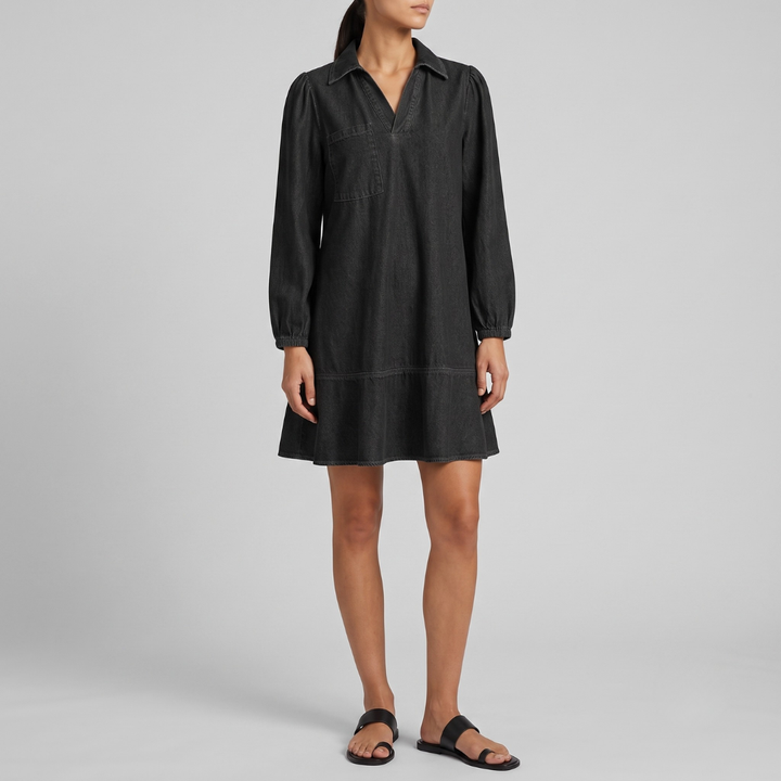 Layla Classic Soft Washed Denim Puff Sleeve Dress