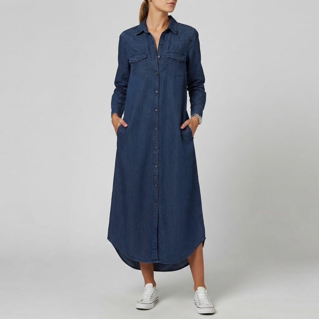 Andi Casual Elegant Long Denim Shirt Dress
