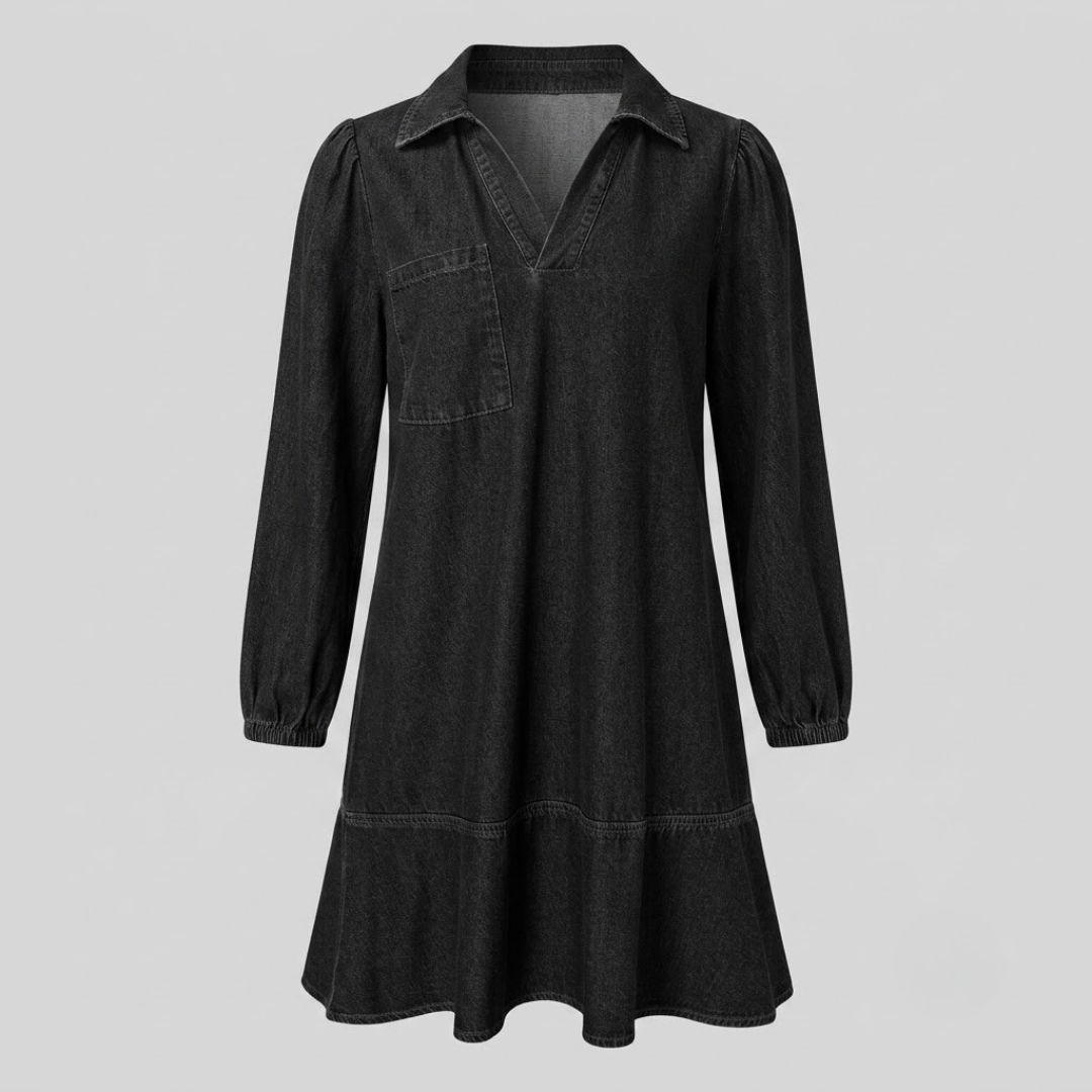 Layla Classic Soft Washed Denim Puff Sleeve Dress