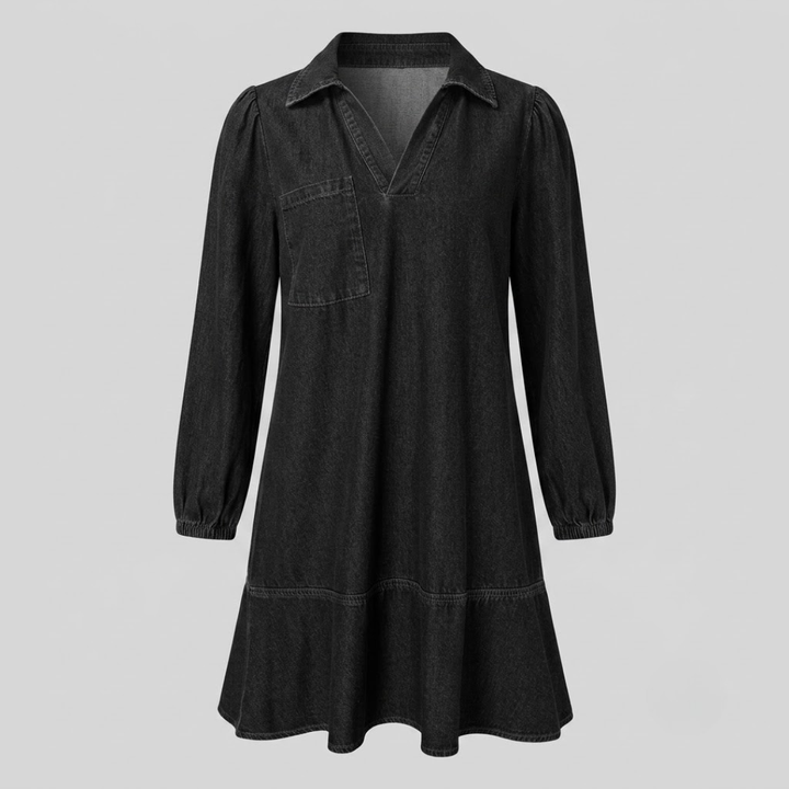 Layla Classic Soft Washed Denim Puff Sleeve Dress