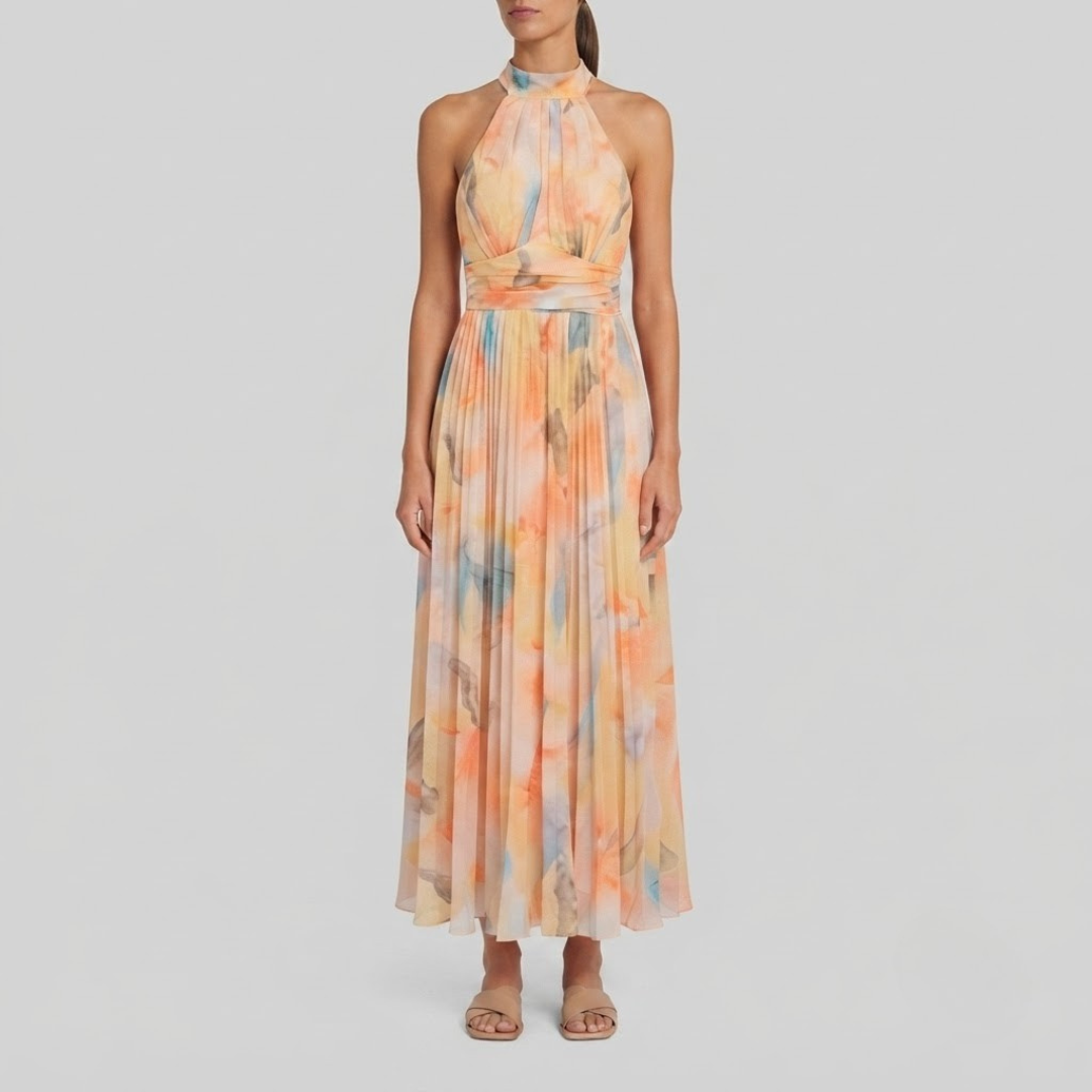 Micah Halterneck Watercolour Print Dress