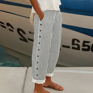Megan Seabreeze Stripe Button Trousers