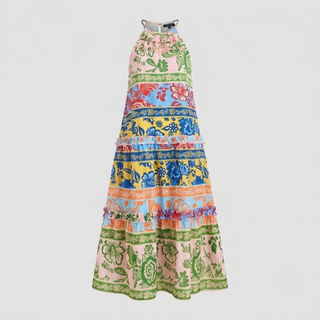 Loren Chic Boho Halter Tiered Maxi Dress